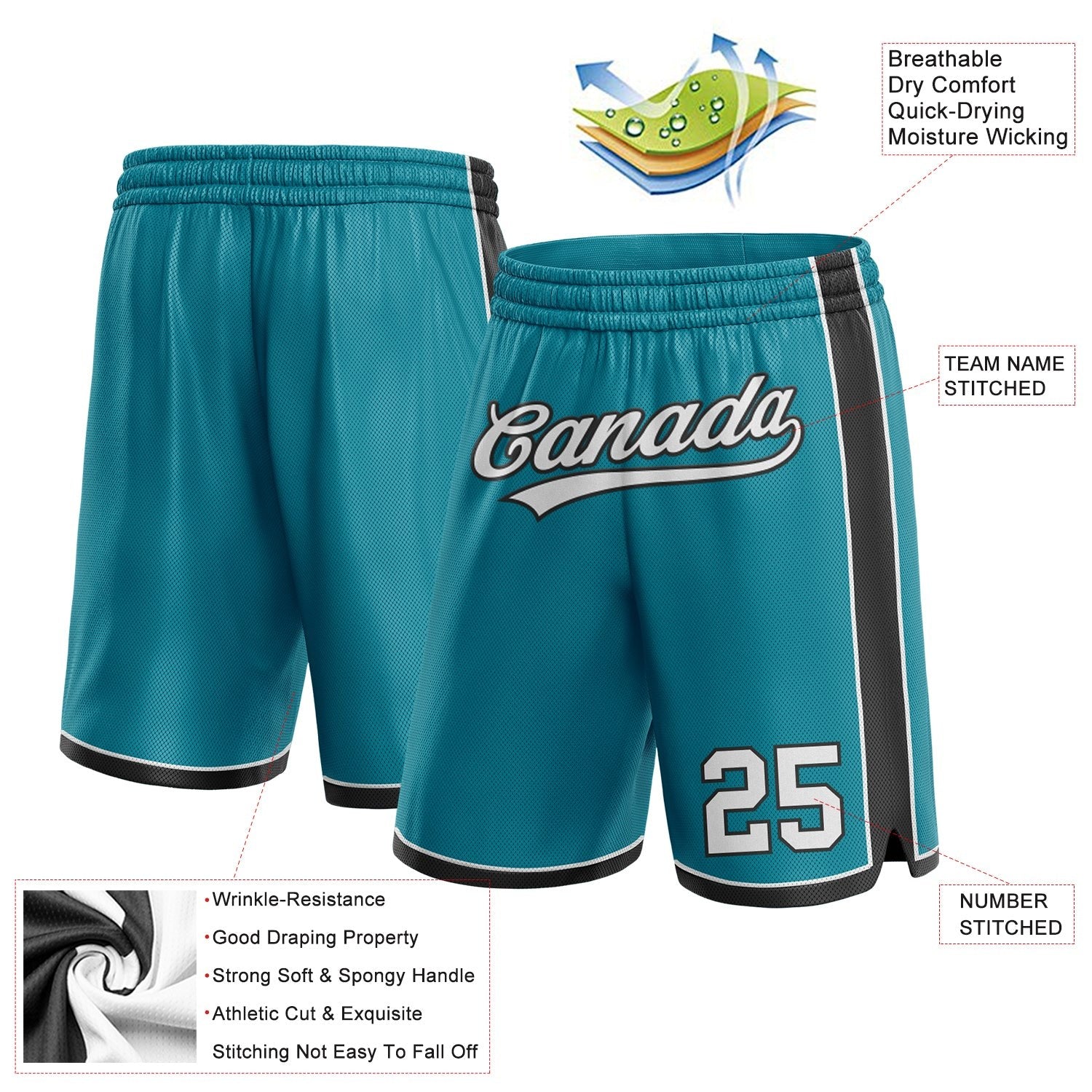 Custom Teal White-Black Authentic Basketball Shorts photo 2