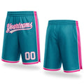 Custom Teal White-Pink Authentic Basketball Shorts