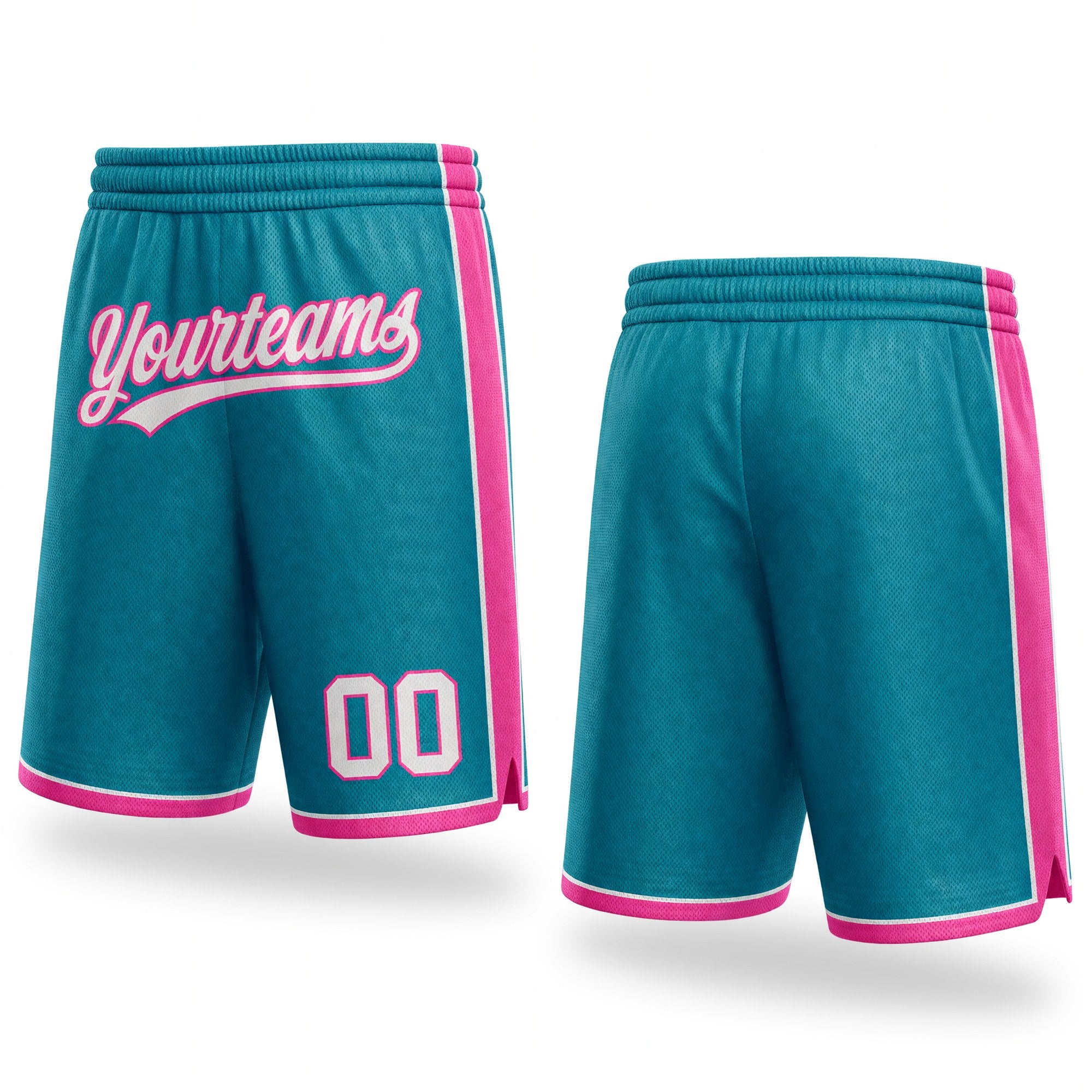 Custom Teal White-Pink Authentic Basketball Shorts