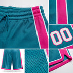 Custom Teal White-Pink Authentic Basketball Shorts detail