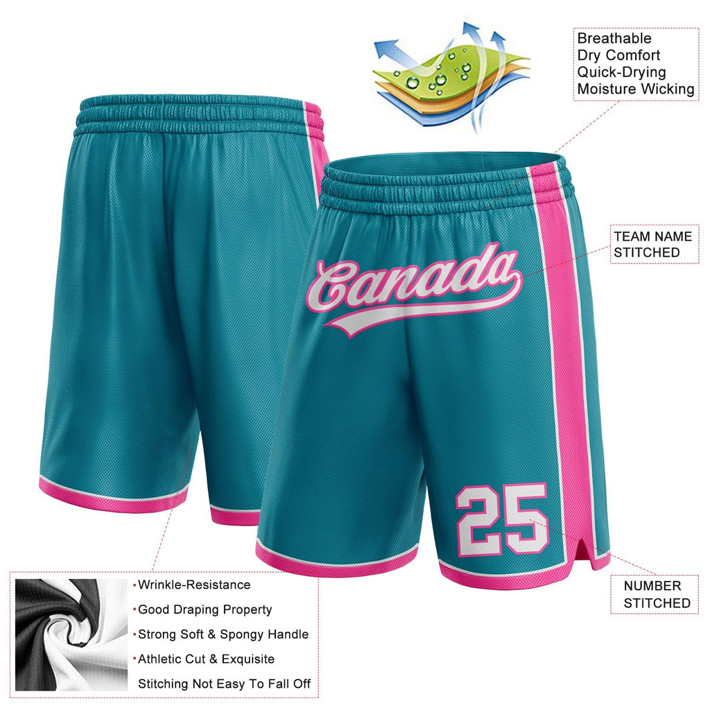 Custom Teal White-Pink Authentic Basketball Shorts photo 2