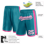 Custom Teal White-Pink Authentic Basketball Shorts photo 2