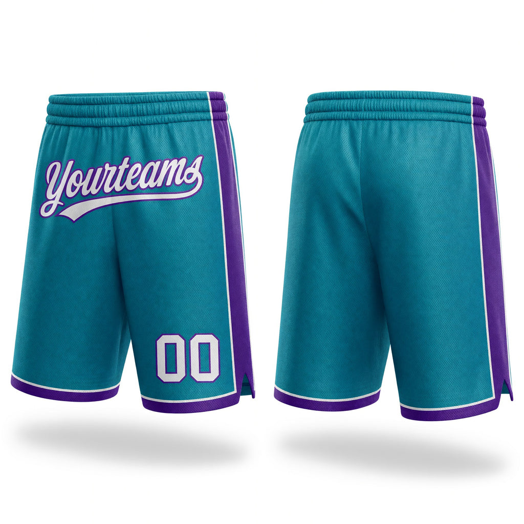 Custom Teal White-Purple Authentic Basketball Shorts