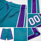 Custom Teal White-Purple Authentic Basketball Shorts detail