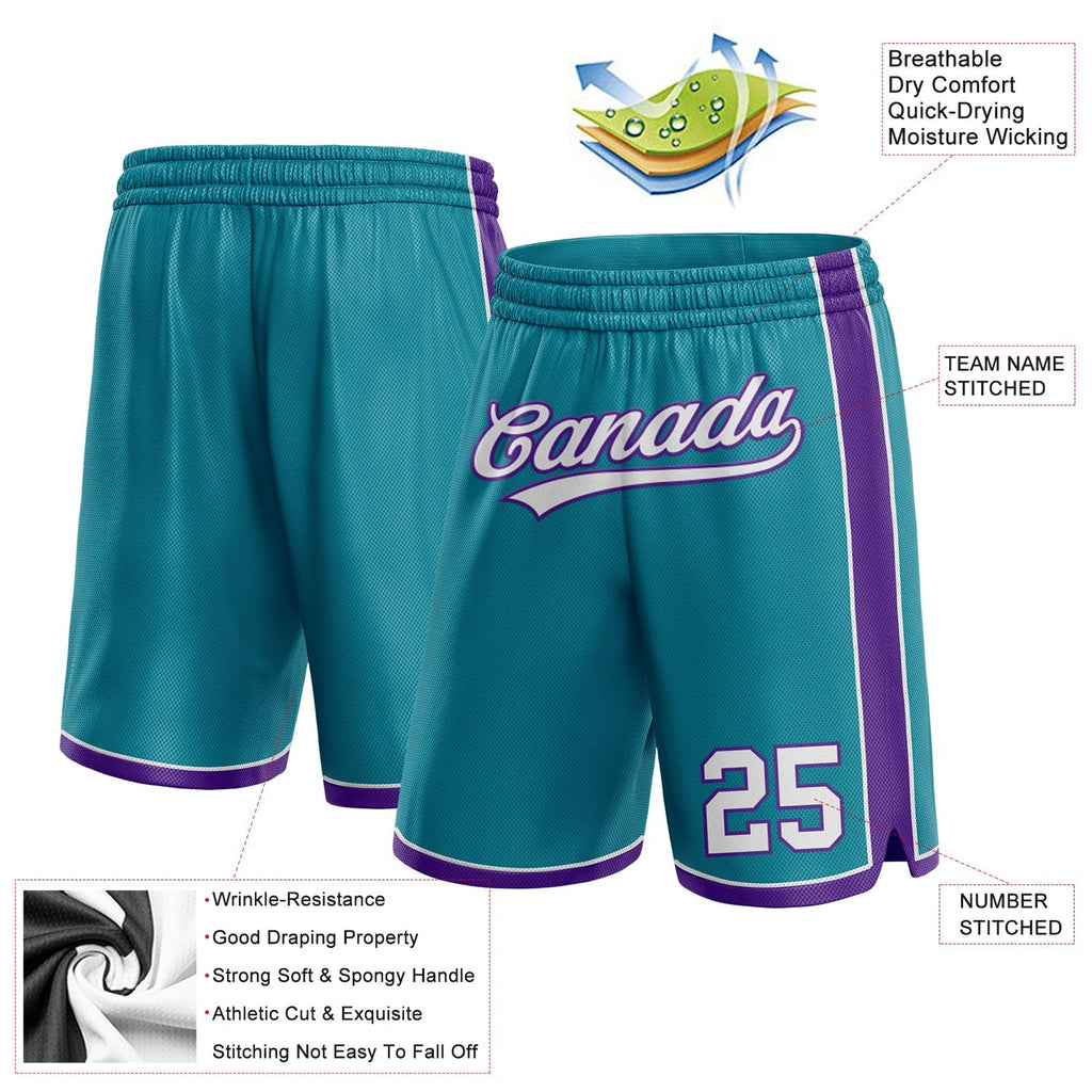 Custom Teal White-Purple Authentic Basketball Shorts photo 2