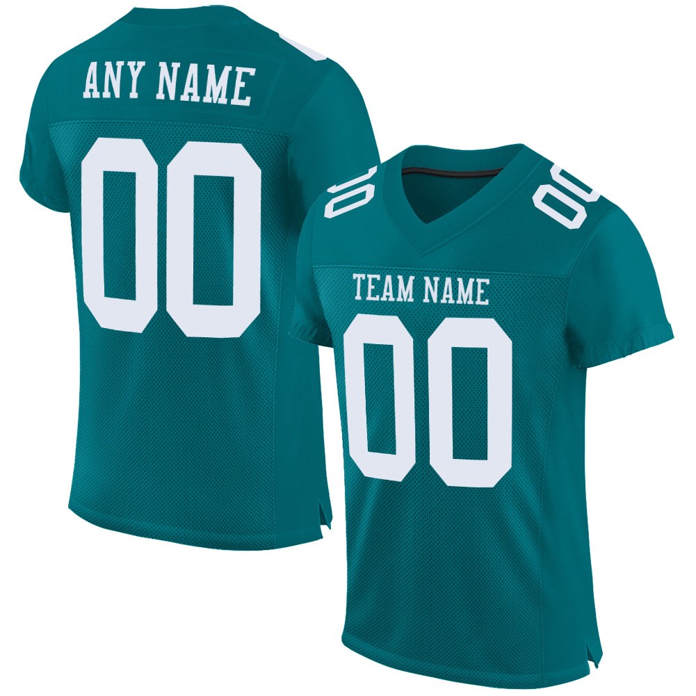 Custom Teal White Mesh Authentic Football Jersey photo 1