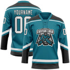 Custom Teal White-Black Hockey Lace Neck Jersey photo 2