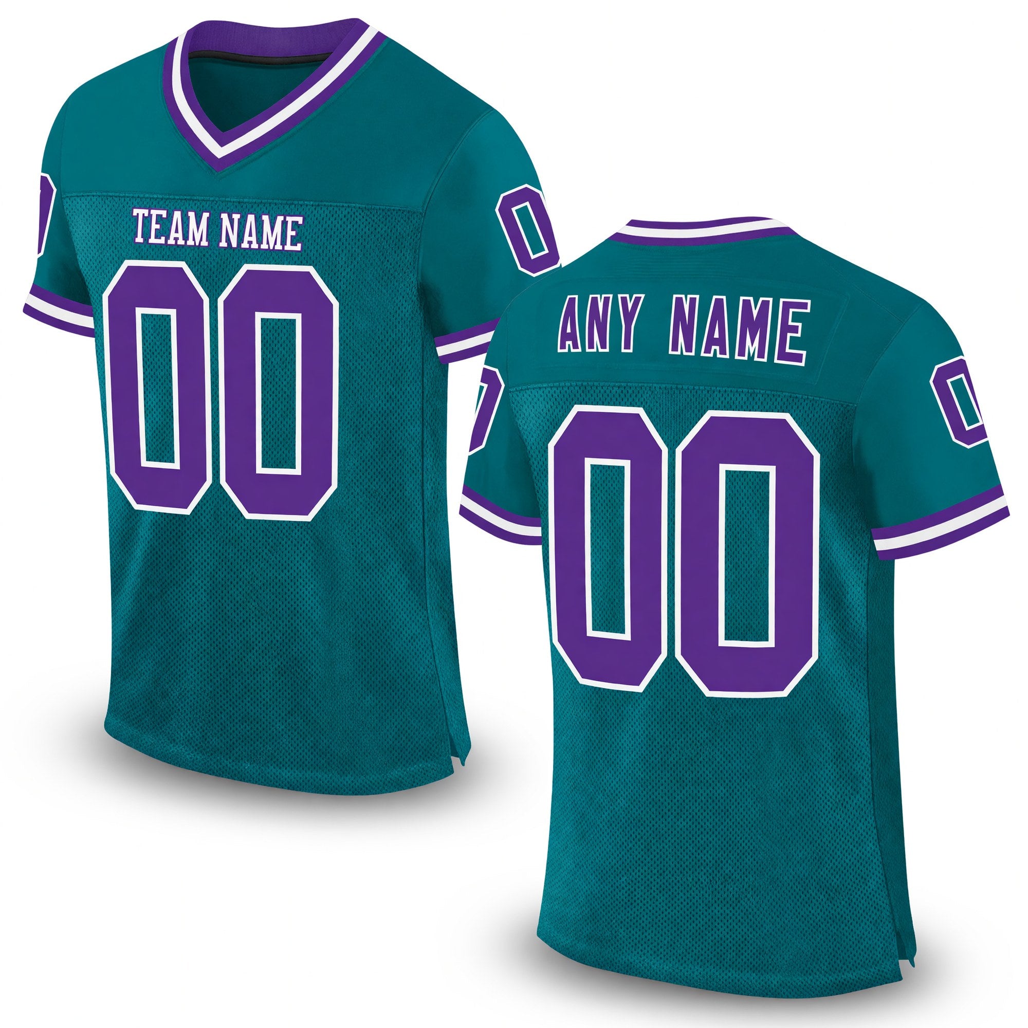 Custom Teal Purple-White Mesh Authentic Throwback Football Jersey