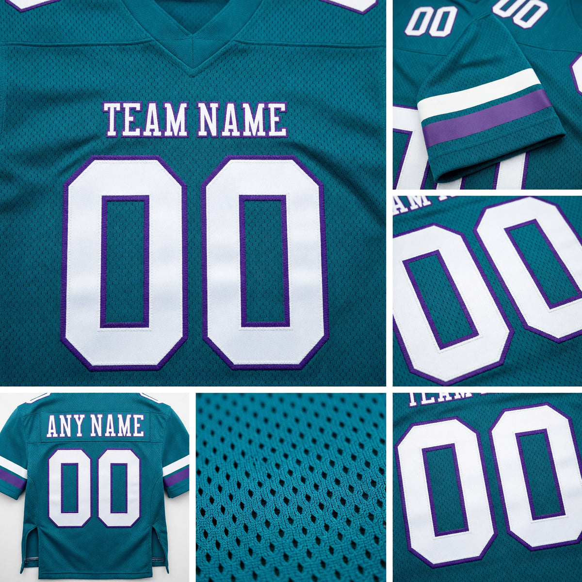 Custom Teal White-Purple Authentic Football Jersey detail