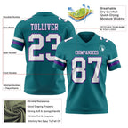 Custom Teal White-Purple Authentic Football Jersey photo 3