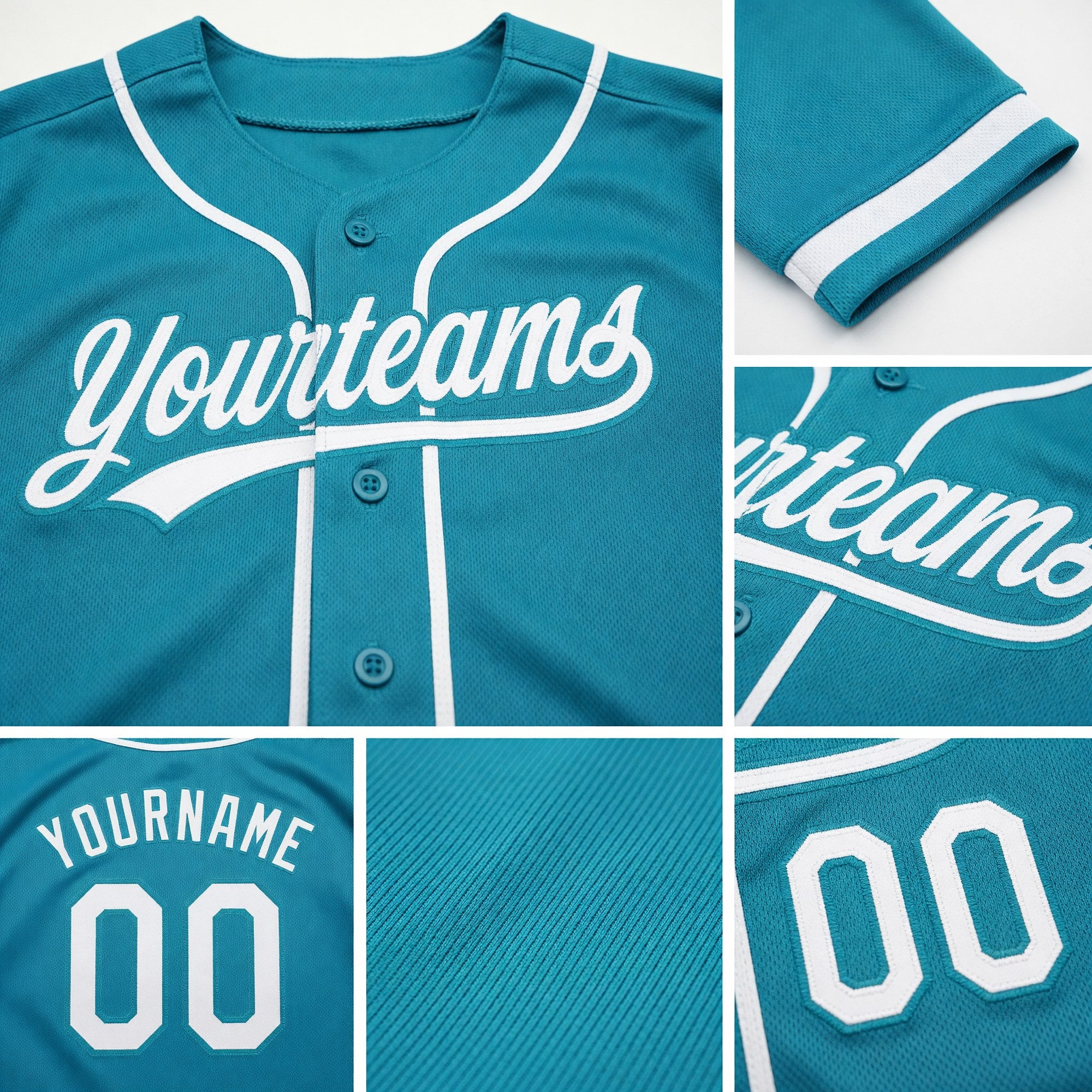 Custom Stitched Teal White-Teal Baseball Pullover Sweatshirt Hoodie detail