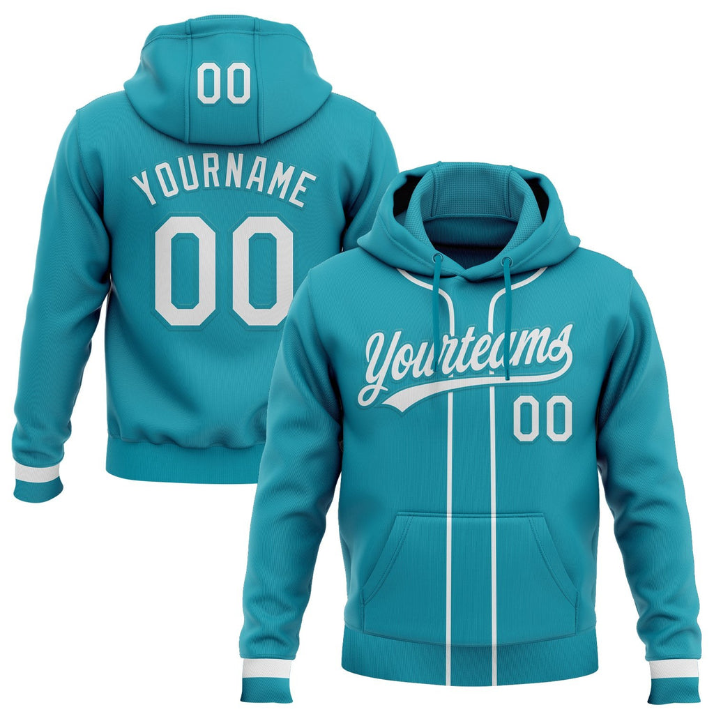 Custom Stitched Teal White-Teal Baseball Pullover Sweatshirt Hoodie photo 1