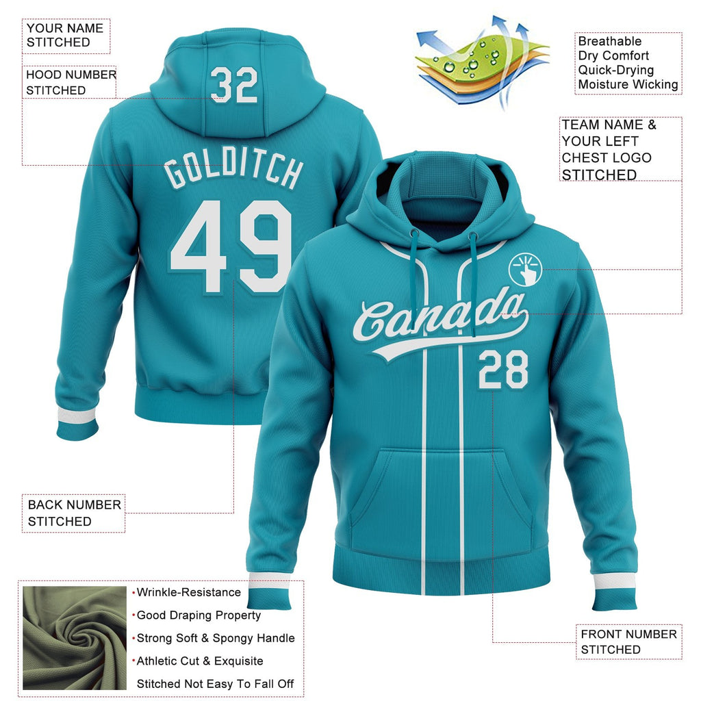 Custom Stitched Teal White-Teal Baseball Pullover Sweatshirt Hoodie photo 2