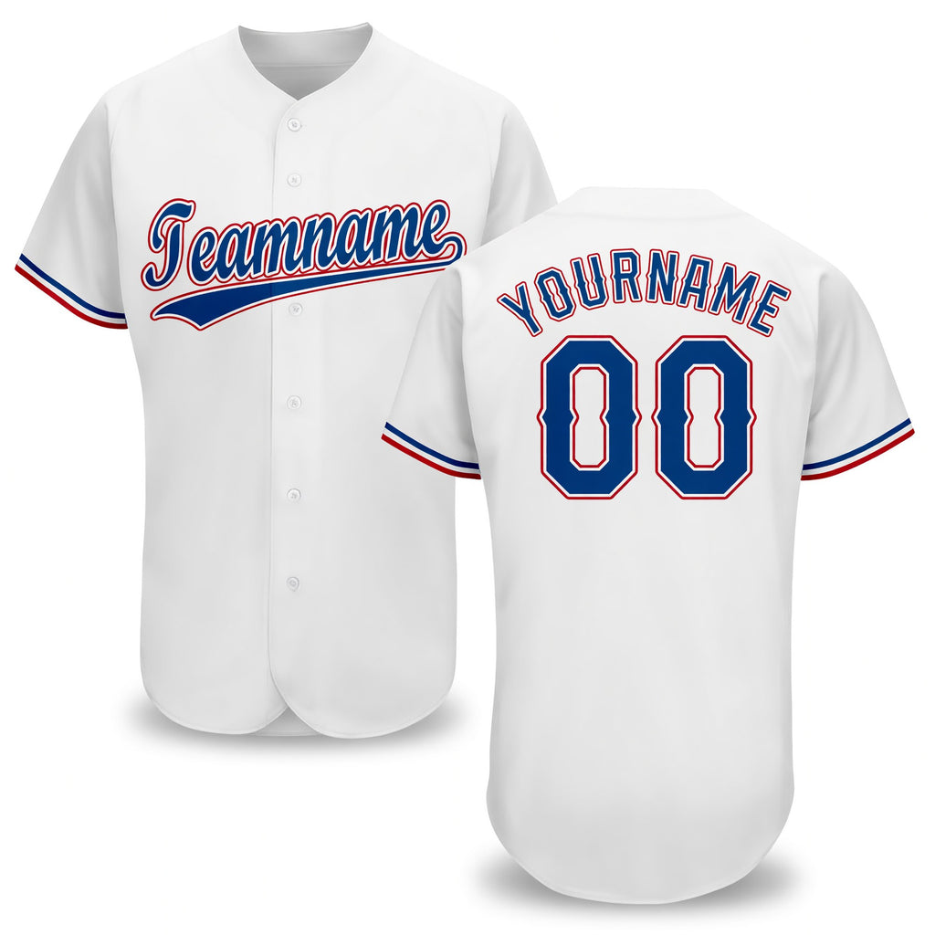 Custom White Royal-Red Baseball Jersey