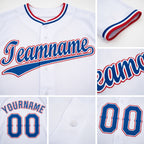 Custom White Royal-Red Baseball Jersey detail