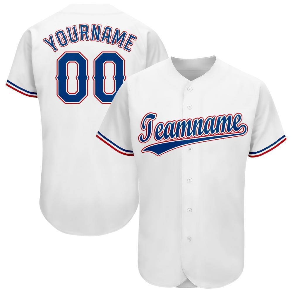 Custom White Royal-Red Baseball Jersey photo 1
