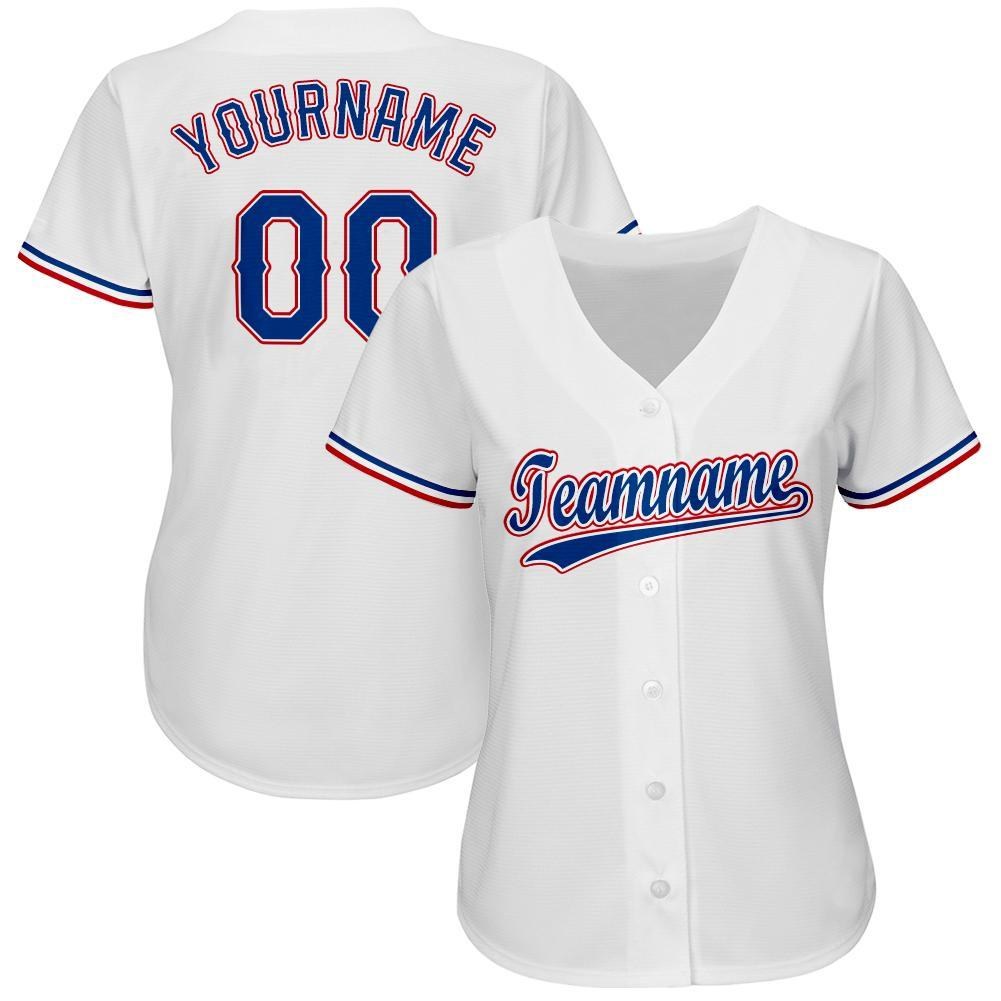Custom White Royal-Red Baseball Jersey photo 2