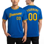 Custom Thunder Blue Yellow-Black Performance T-Shirt worn front and back