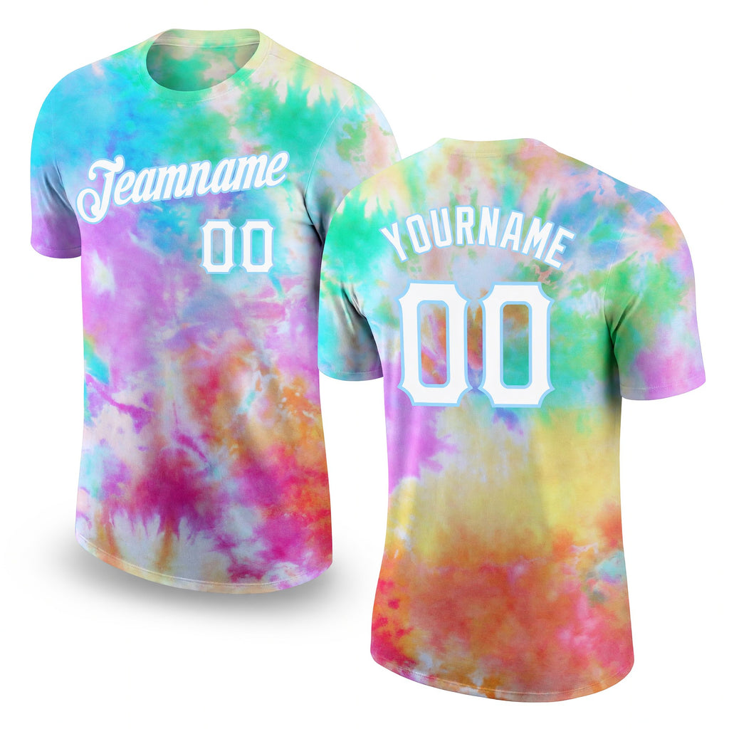 Custom Tie Dye White-Light Blue 3D Performance T-Shirt