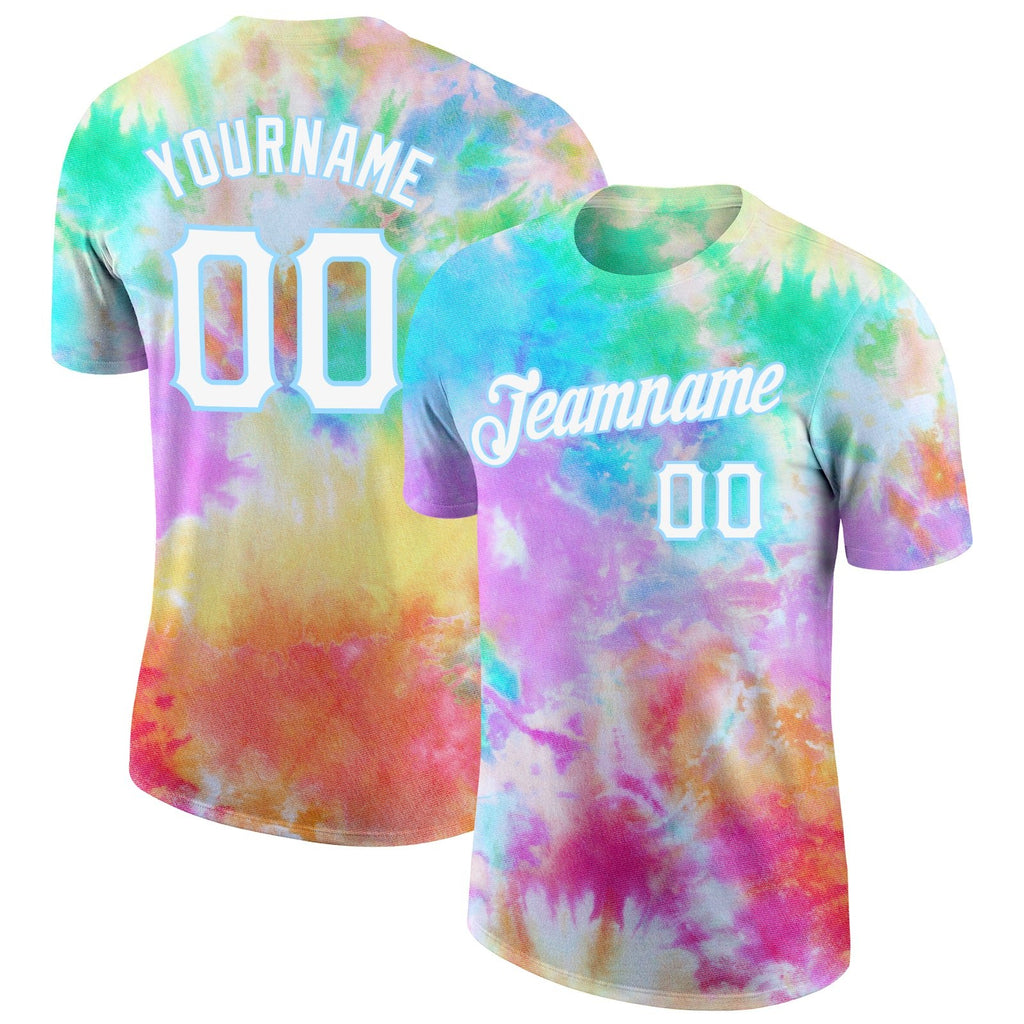 Custom Tie Dye White-Light Blue 3D Performance T-Shirt photo 1