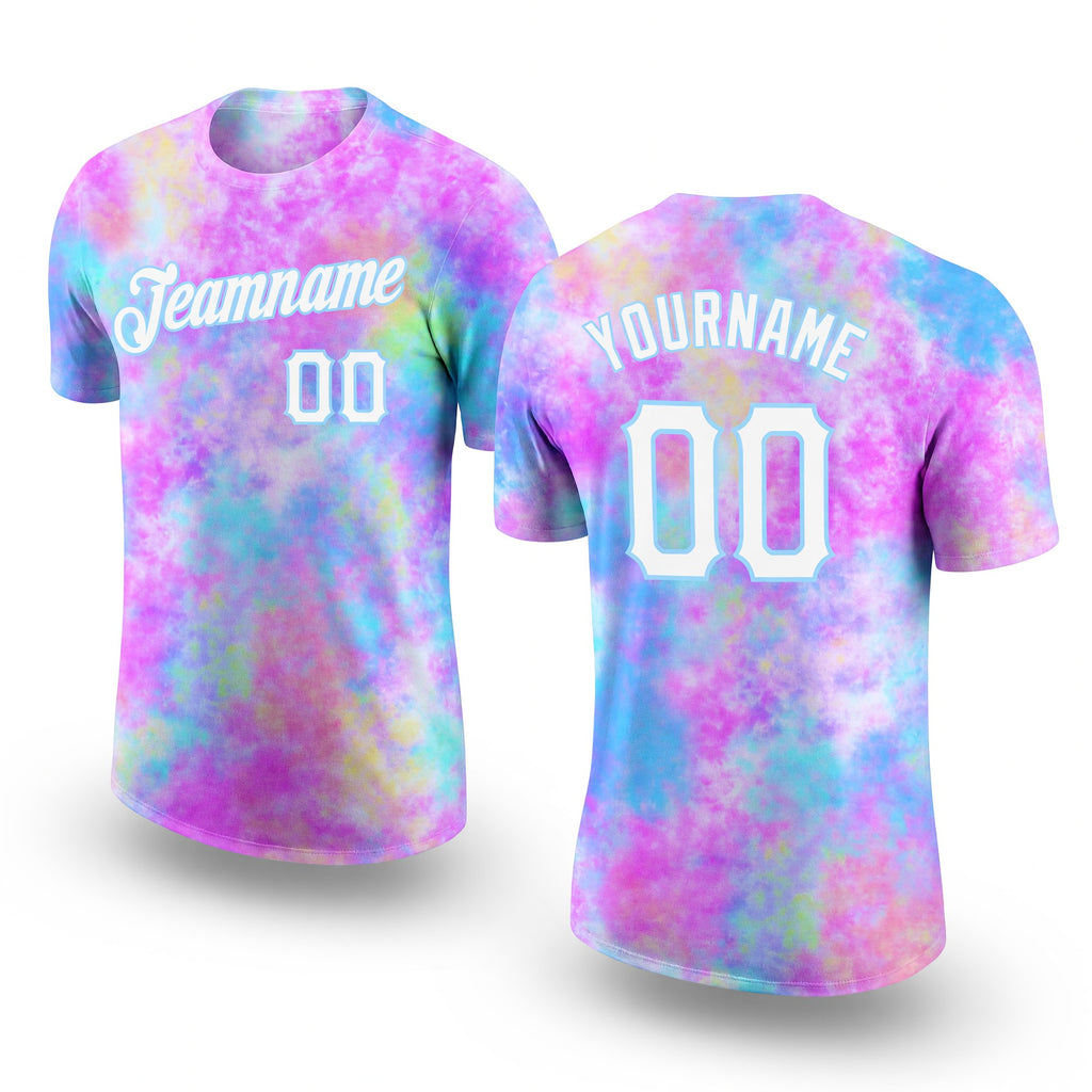 Custom Tie Dye Watercolor Gradient White-Light Blue 3D Performance T-Shirt