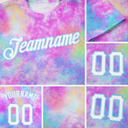 Custom Tie Dye Watercolor Gradient White-Light Blue 3D Performance T-Shirt detail