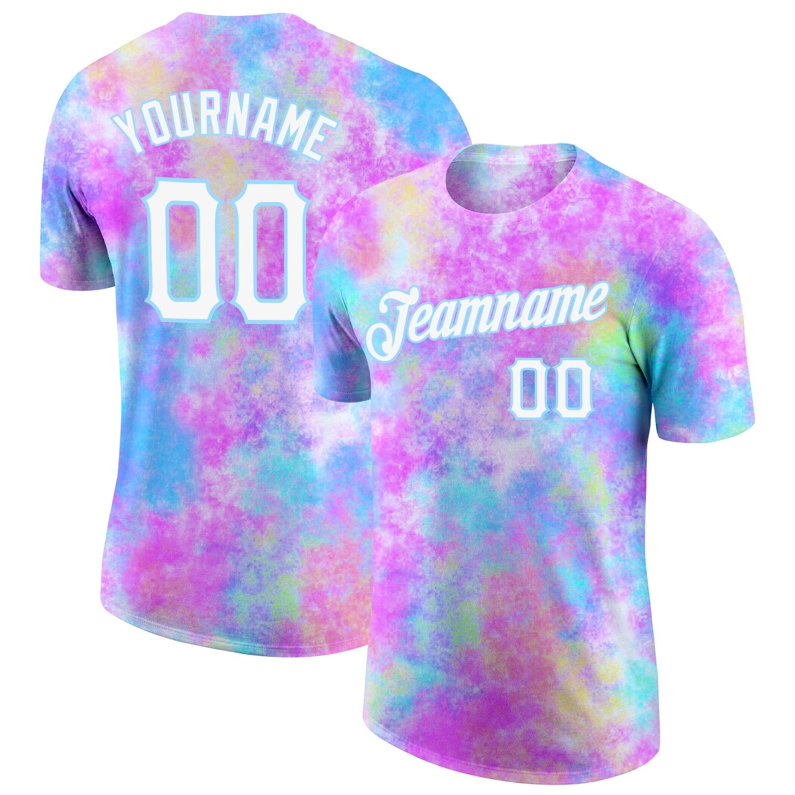 Custom Tie Dye Watercolor Gradient White-Light Blue 3D Performance T-Shirt photo 1