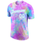 Custom Tie Dye Watercolor Gradient White-Light Blue 3D Performance T-Shirt photo 4