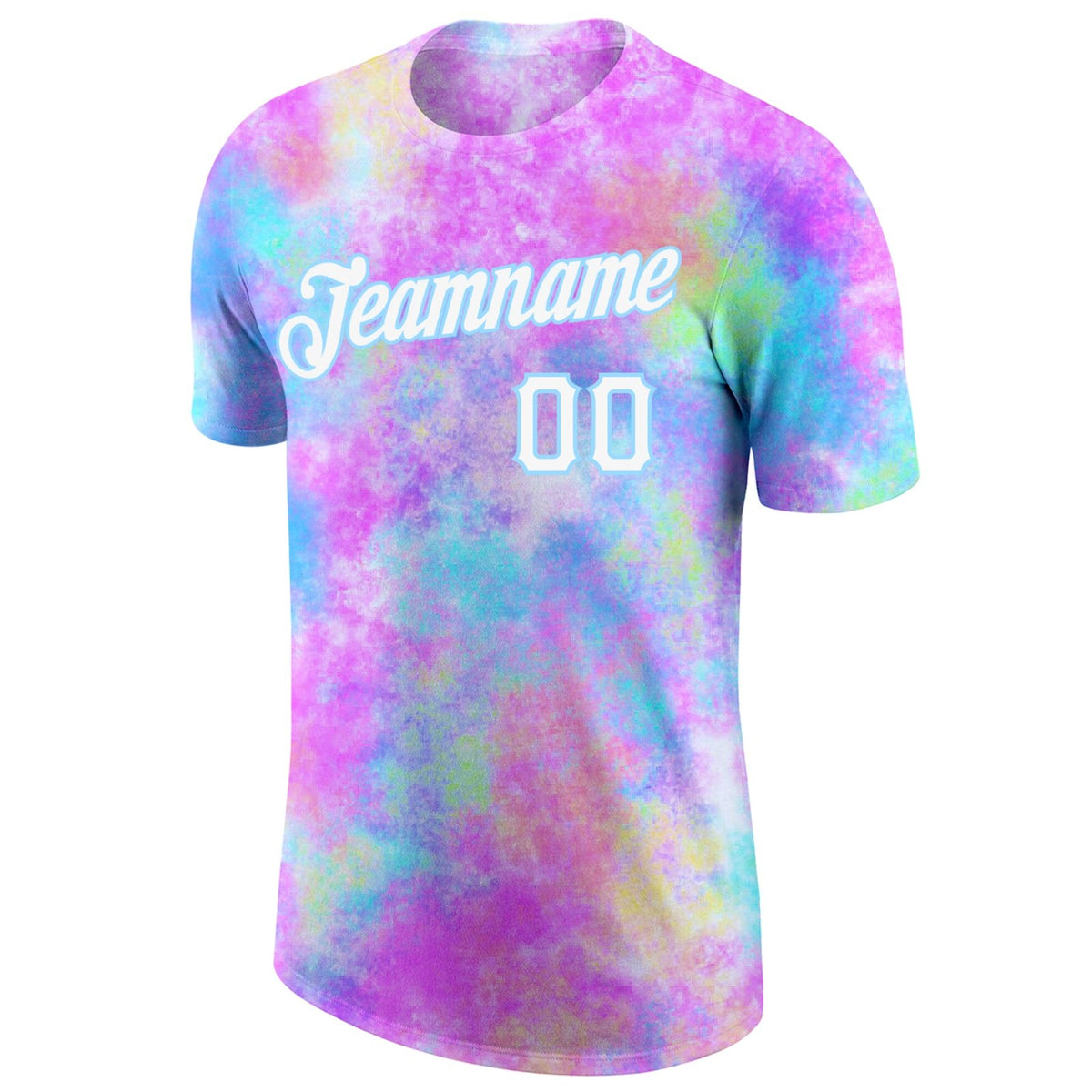Custom Tie Dye Watercolor Gradient White-Light Blue 3D Performance T-Shirt photo 4