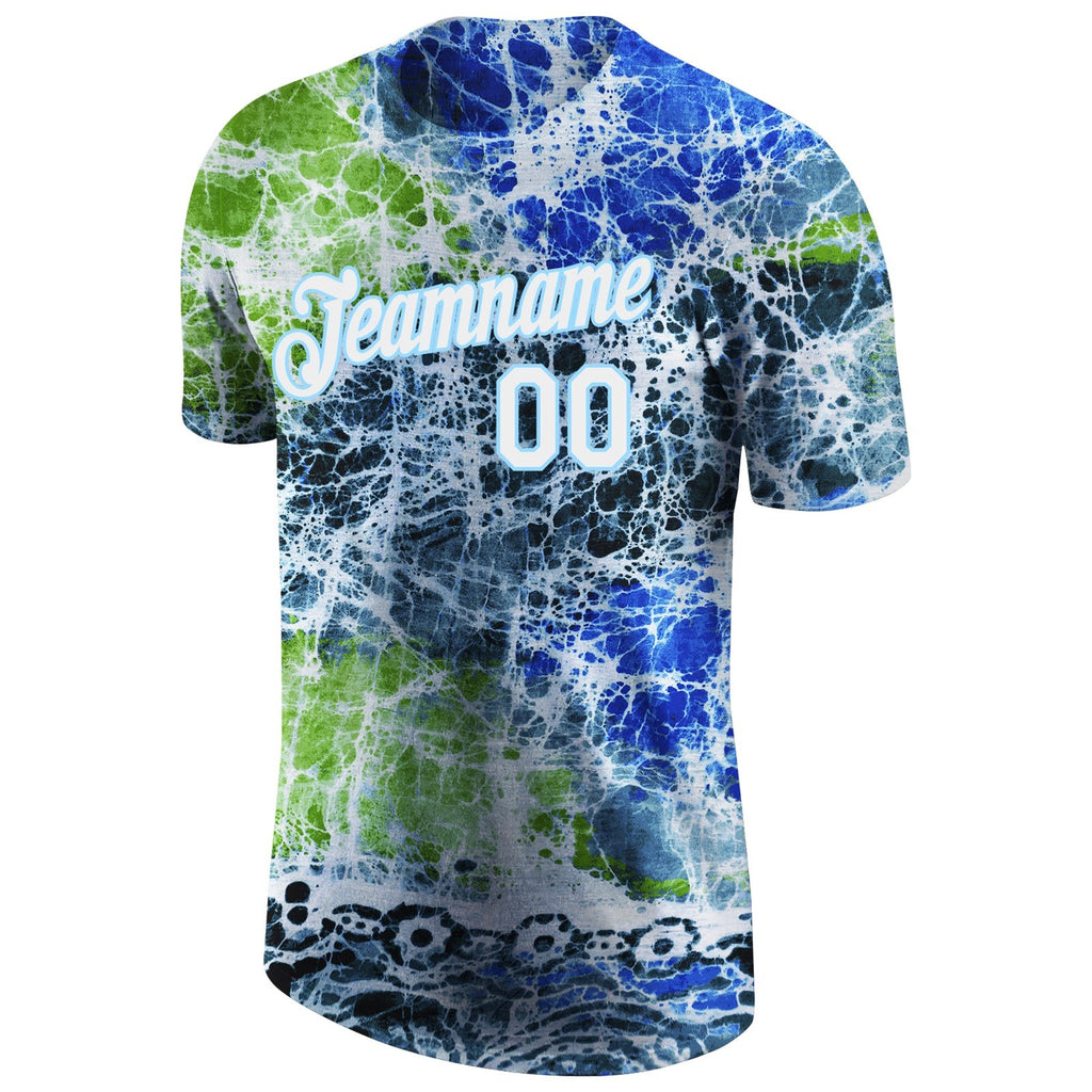 Custom Tie Dye White-Light Blue 3D Performance T-Shirt photo 3