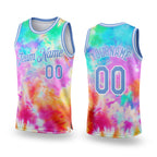 Custom Tie Dye Light Blue-White 3D Authentic Basketball Jersey