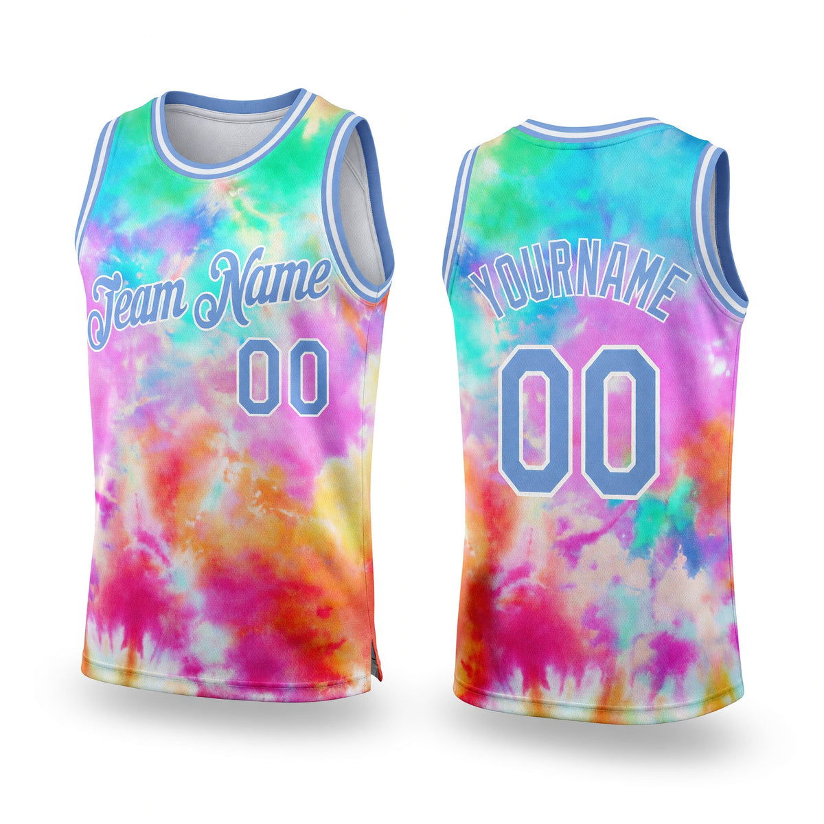Custom Tie Dye Light Blue-White 3D Authentic Basketball Jersey