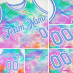 Custom Tie Dye Light Blue-White 3D Authentic Basketball Jersey detail