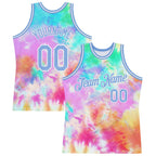 Custom Tie Dye Light Blue-White 3D Authentic Basketball Jersey photo 1