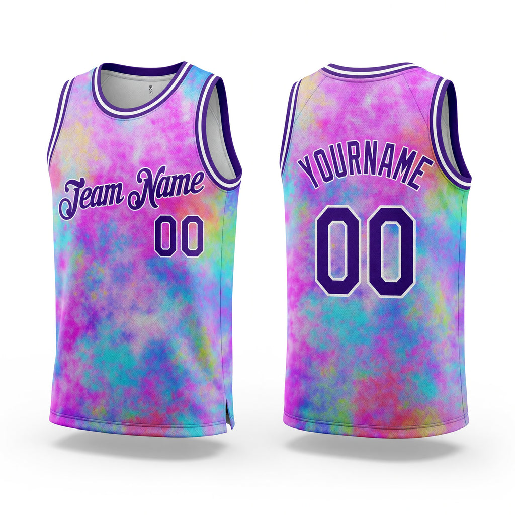 Custom Tie Dye Purple-White 3D Watercolor Gradient Authentic Basketball Jersey