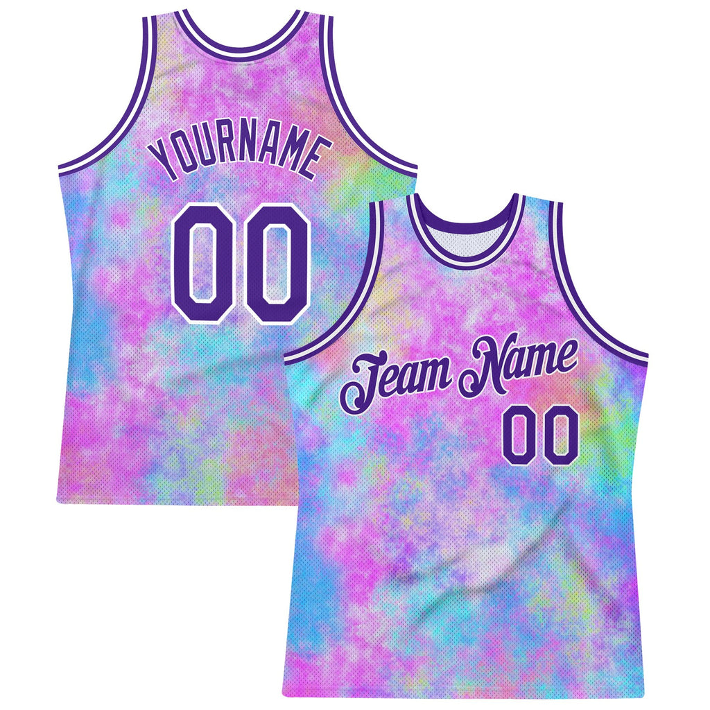 Custom Tie Dye Purple-White 3D Watercolor Gradient Authentic Basketball Jersey photo 1