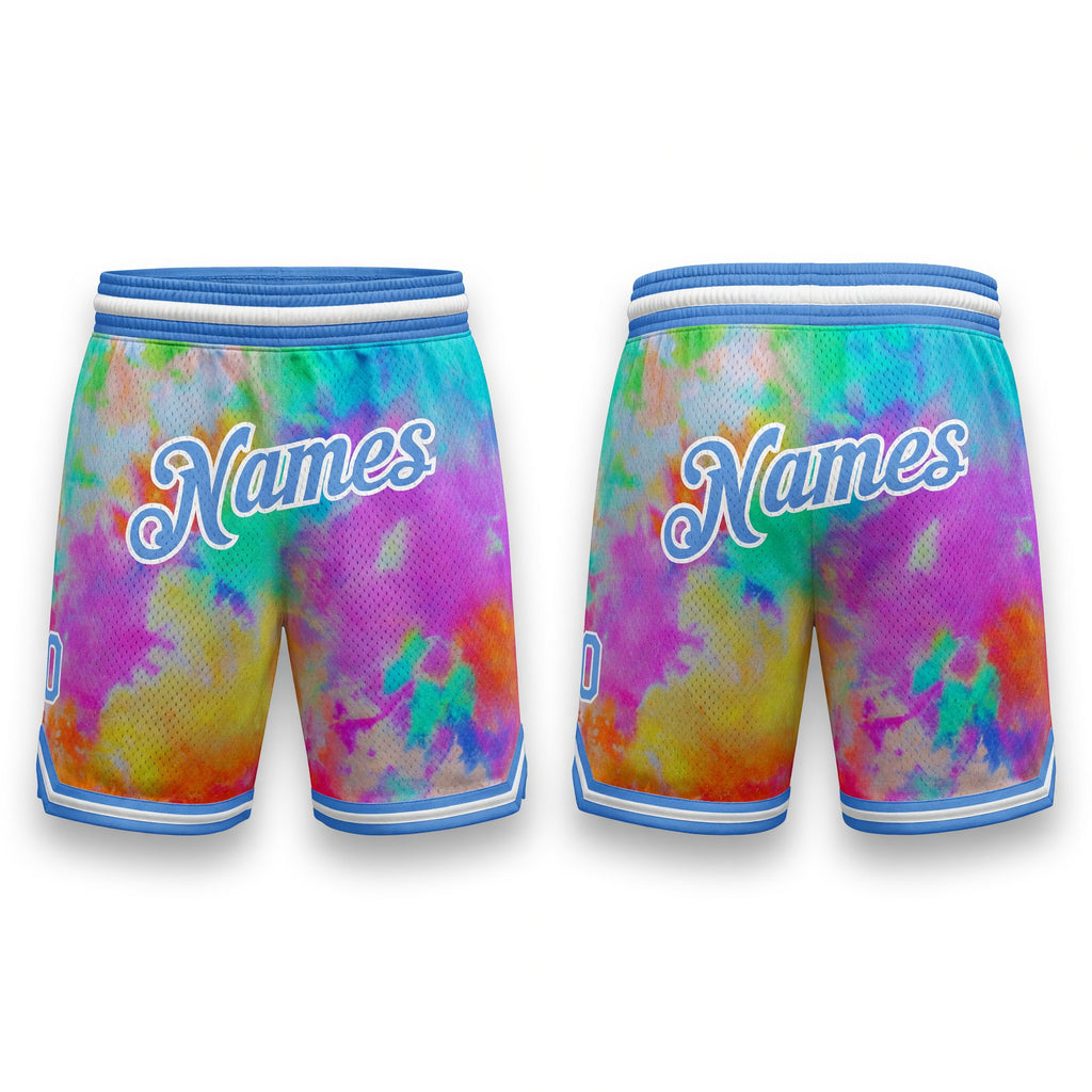 Custom Tie Dye Light Blue-White 3D Authentic Basketball Shorts