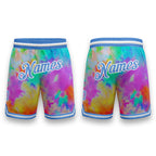 Custom Tie Dye Light Blue-White 3D Authentic Basketball Shorts