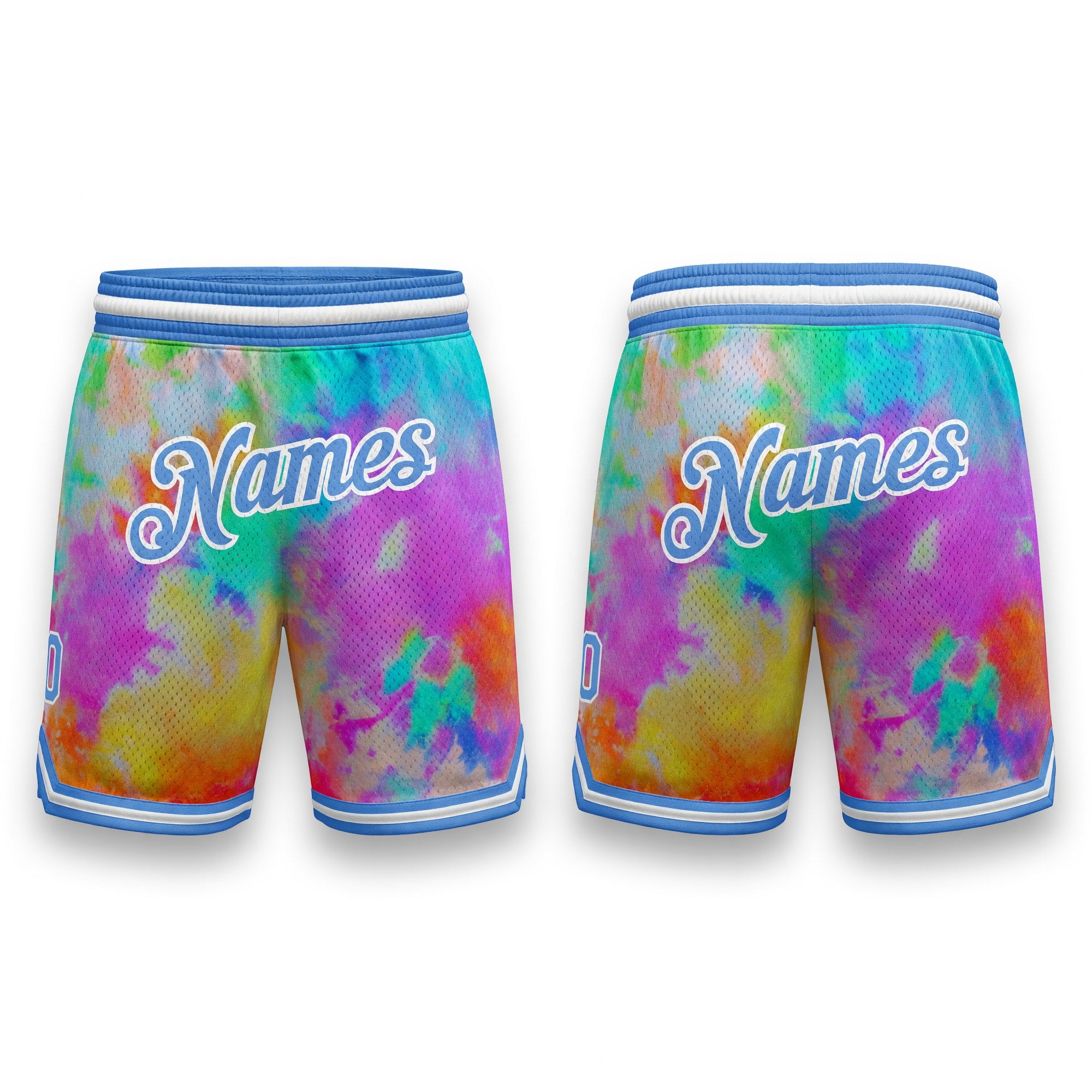 Custom Tie Dye Light Blue-White 3D Authentic Basketball Shorts