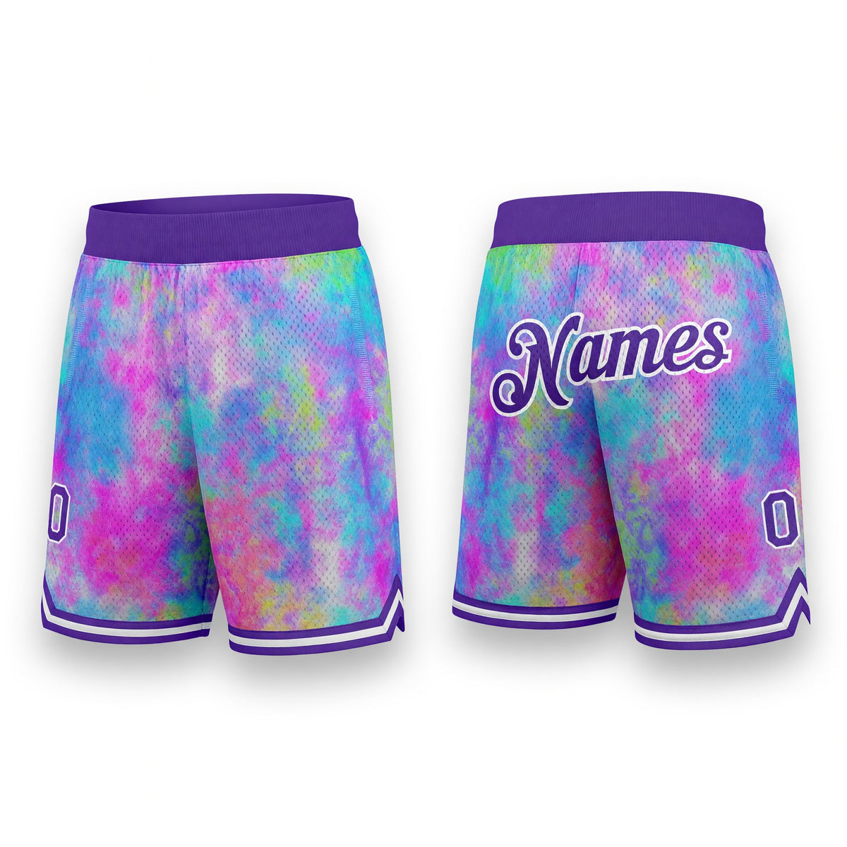 Custom Tie Dye Purple-White 3D Watercolor Gradient Authentic Basketball Shorts