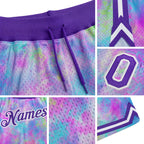 Custom Tie Dye Purple-White 3D Watercolor Gradient Authentic Basketball Shorts detail