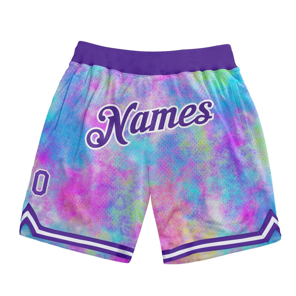 Custom Tie Dye Purple-White 3D Watercolor Gradient Authentic Basketball Shorts photo 1