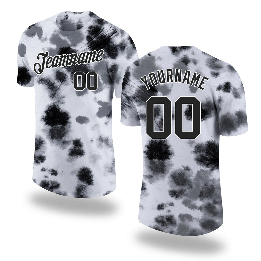Custom Tie Dye Black-White 3D Steel Performance T-Shirt