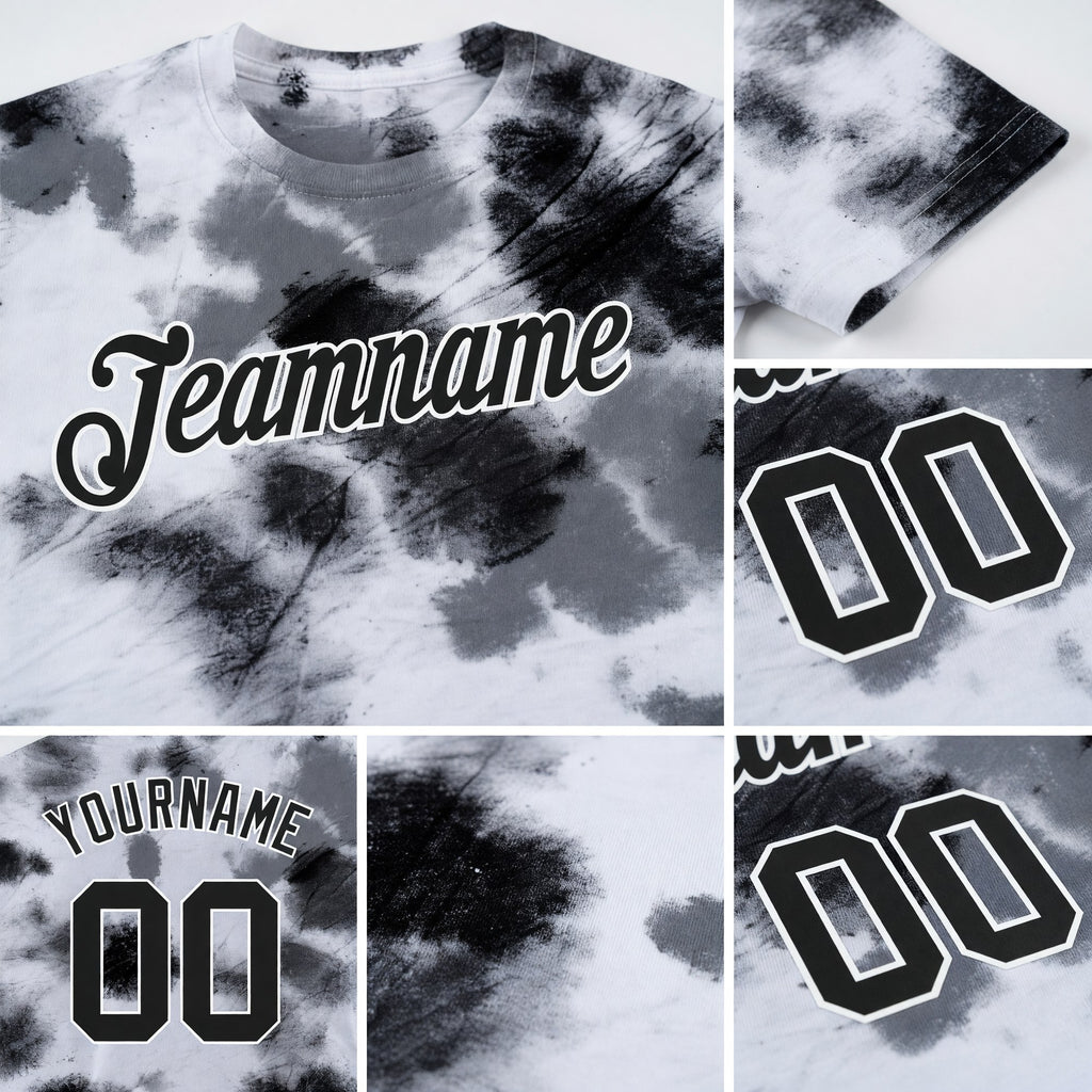 Custom Tie Dye Black-White 3D Steel Performance T-Shirt detail