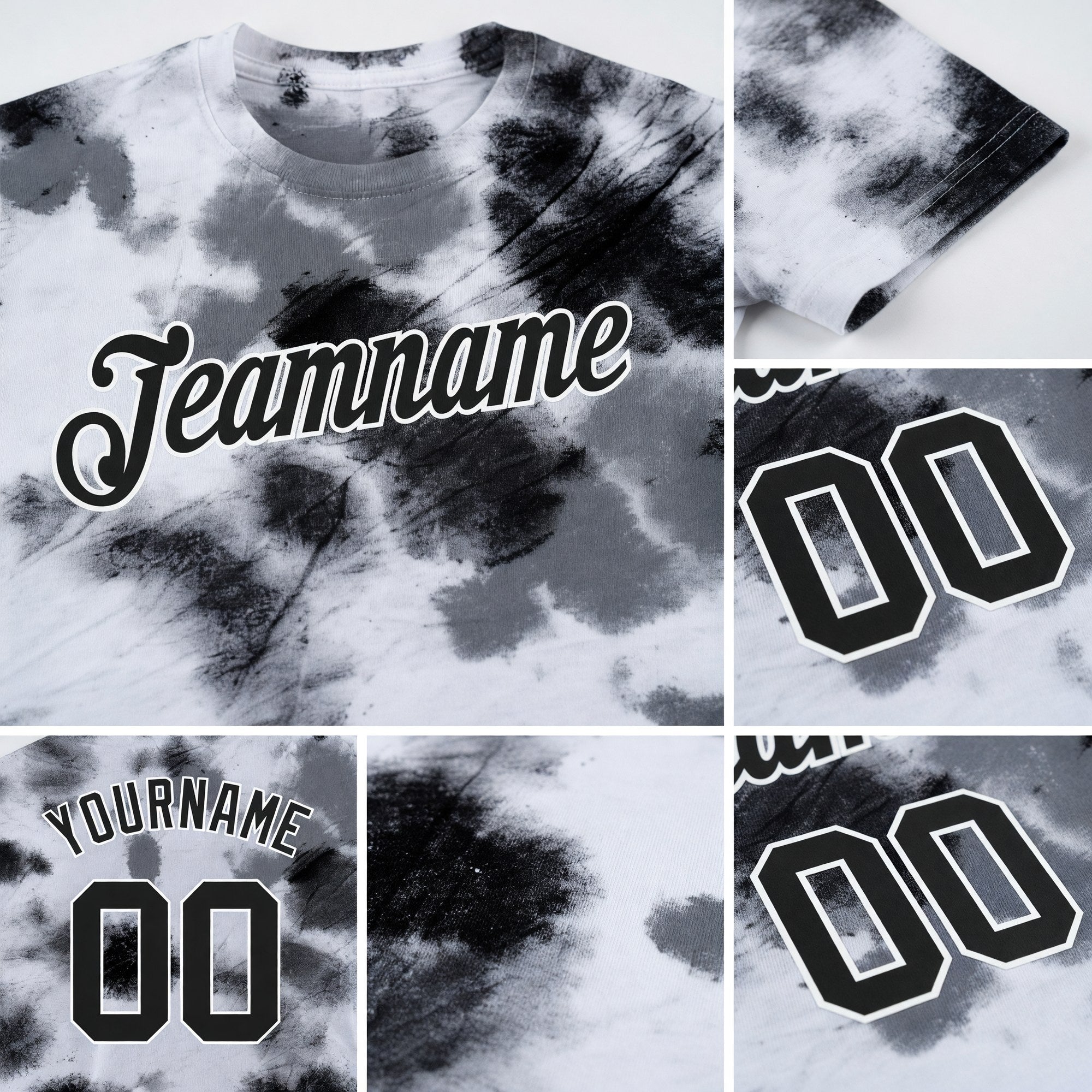 Custom Tie Dye Black-White 3D Steel Performance T-Shirt detail