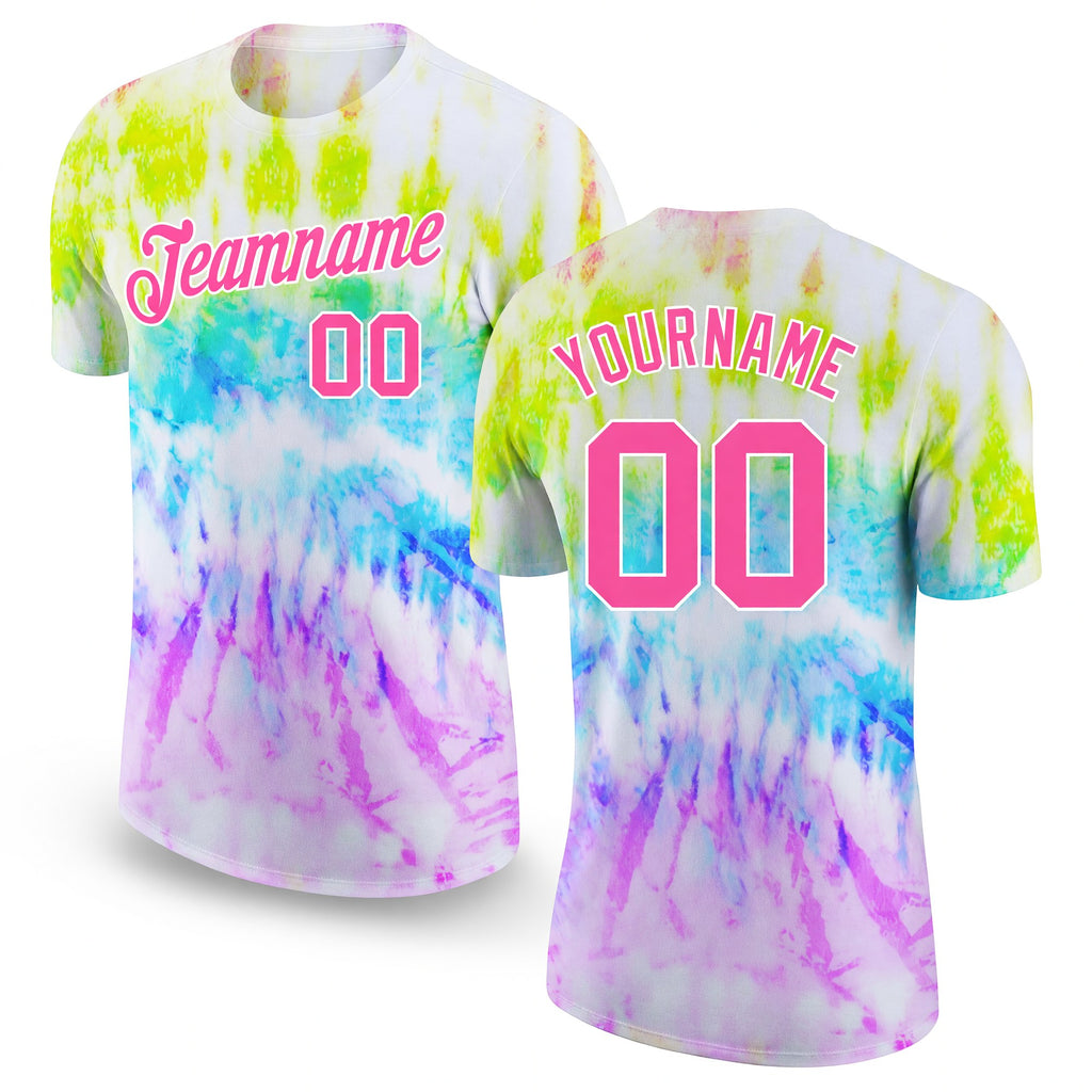 Custom Tie Dye Pink-White 3D Rainbow Performance T-Shirt