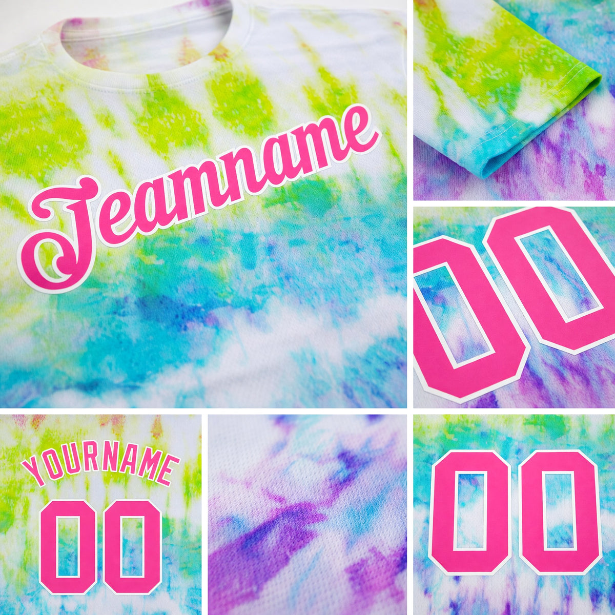 Custom Tie Dye Pink-White 3D Rainbow Performance T-Shirt detail