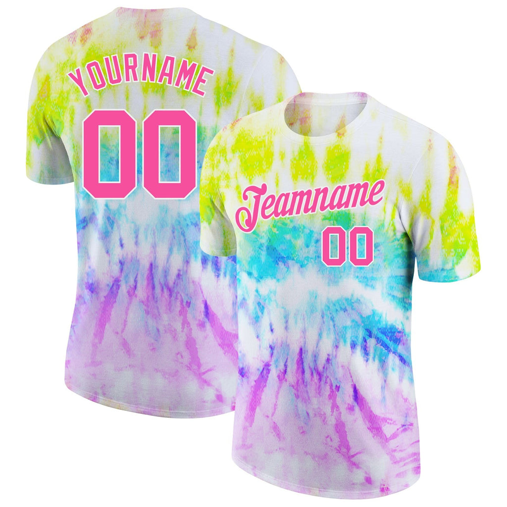 Custom Tie Dye Pink-White 3D Rainbow Performance T-Shirt photo 1