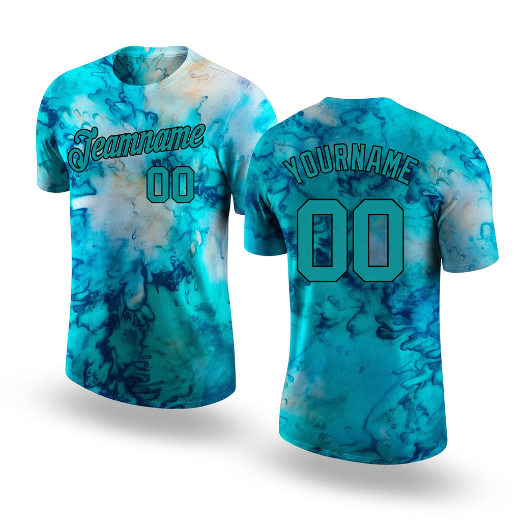 Custom Tie Dye Aqua-Black 3D Performance T-Shirt