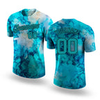Custom Tie Dye Aqua-Black 3D Performance T-Shirt